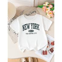 Balti marškinėliai vaikams berniukams/mergaitėms, trumpomis rankovėmis, su užrašu „NEW YORK BROOKLYN“ 100 beige