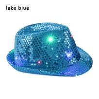 Unisex Light Up Flashing Sequin Jazz Hat Panama Cap Led Fedora Trilby ežero mėlyna spalva
