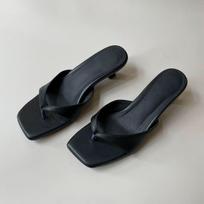 Sheepskin version~ French square toe herringbone cool slippers women's summer cat heel medium heel suede sandals 35 juoda