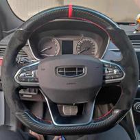 Custom Car Steering Wheel Cover Suede Carbon Fiber 100% Fit For Geely Coolray SX11 2018-2022 Coolray Auto Interior Black Thread