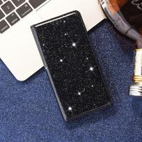 Samsung S24/S23 Magnetinis atverčiamas odinis dėklas kortelei su blizgučiais, vientisos spalvos laikikliu - Suderinamas su A54/A14 modeliais. S24 FE juoda