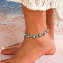 PuRui Bohemia Natural Stone Beads Anklet for Women Ethnic Style Vintage Zircon Anklet Bracelet Alloy Chain Beach Summer Party