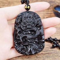 Natūralus ledo obsidiano zodiako drakono pakabukas vyrams ir moterims - Jadeito drakono dizainas