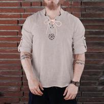 Men's Summer  Fashionable Personality Cotton-linen  Longsleeved Top M smėlis