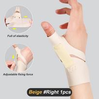 1 vnt. vandeniui atsparus nykščio įtvaras, elastinis kompresinis movas skausmui malšinti, riešo stabilizatorius S beige