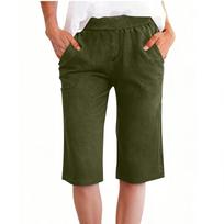 Women's Casual -Color Drawstring Denim-Look Athletic Shorts L armijos žalia spalva