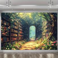 1 item - Mystic Spirit Forest Library Background Decorative Item - Background photo prop polyester fabric decoration 100x150cm