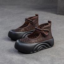 GKTINOO 2025 Spring/Summer New Genuine Leather Thick Soled Sandals Roman Breathable Hollow-out Women's Flat Platform Shoes 225