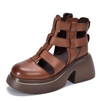 GKTINOO Women Sandals Summer Zipper Gladiator Boots Thick Soled 100% Genuine Leather Shoes Woman Handmade Platform Sandals 4