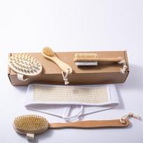 Natural Boar Bristle Dry Body Brush Bamboo Exfoliating for Face Foot Long Handle Back Scrubber Meridian Pressure for Lymphatic beige