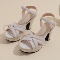 2024 New Summer Women Sexy Trend High Heels Sandals Women Casual Non-slip Peep Toe Platform Shoes Elegant Heeled Sandals 36 smėlis