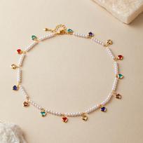 Handmade Color Contrast Dopamine Heart Charm Pearl Clavicle Necklace For Women įvairiaspalvis