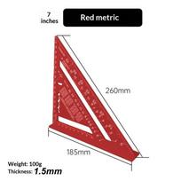 1Pcs 1.5/2.5MM Red Aluminum Alloy Triangle Ruler High Precision Clear Scales For Woodworking Carpentry Construction Measuring