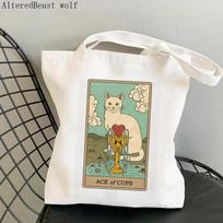 Moterų pirkėjų krepšys katė Mėnulis Taro spausdintas Kawaii krepšys Harajuku pirkinių drobė Shopper Bag mergaičių rankinė Tote pečių moteriškas krepšys 24*26cm