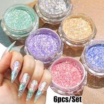 6Box/Set Holographic Opal Glitter Nail Sequins Shiny Flakes Mermaid Opal Powder Glitter Manicure DIY Chrome Cloud Brocade Powder brown