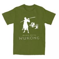 Haikyuu T-Shirt Black Myth Wukong Cotton T Shirts Wukong game Trendy Cool Tee Shirt for Man Beach Basic Casual Short Sleeve Tees S armijos žalia spalva