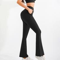 Women's High-Waisted Pocketed Micro-Flare Shark Pants, Yoga Flare Casual Trousers S
