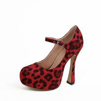 Sexy Leopard Waterproof Platform Women Pumps Round Toe Buckle Strap Super High Heels Women Shallow Mouth Shoes Big Size 35-45 35 raudona