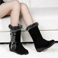 Winter Women Boots Casual Warm Fur Mid-Calf Boots Shoes Women Slip-On Round Toe Wedges Snow Boots Shoes Muje Plus 43 juoda