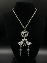 Gothic Punk Pentagram Bat Sword Pendant Necklace - Halloween Style