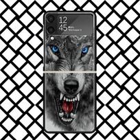 Gyvūnas Vilkas Mėnulis Telefono dėklas Samsung Z Flip 7 6 5 4 3 Galaxy ZFLIP7 ZFlip6 5G Flip5 Flip4 Flip3 5g Juodas Kietas dangtelis Samsung Z Flip 4