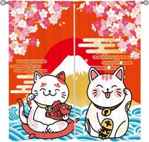 Modernios japoniškos užuolaidos Laimingas katinas Fudži kalnas Vyšnių žiedai Tradicinis raštas Dekoratyvinės užuolaidos miegamajam, svetainei 60×150cm red