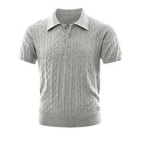 Men Business Casual Cable Knit Short Sleeve Collared Polo Shirt M pilka
