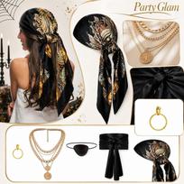 Pirate Costume Accessory Set Includes Headscarf Bandana Waist Belt Necklace Bracelet and Eye Patch for Halloween Party Cosplay juoda