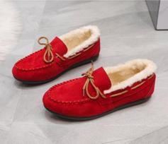 Women's Fluffy Fur Flats Buckskin Boots Comfortable Elegant Fabric Suede Ballet Snow Boots Warm Round Toe Winter 2024 35 raudona