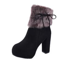 2025 Winter Shoes Women High Heels Boots Fur Warm Shoes Fashion Boots Ladies Winter High Heels Super Square High Heel 10cm 34 juoda