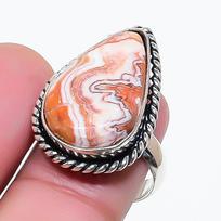 Natural Laguna Lace Agate Gemstone 925 Sterling Silver Jewelry Ring Size 6 AR-17709