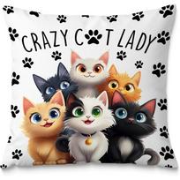 1Pc Crazy Cat Lady Cat Paw Print Throw Pillow Cover,Suitable For Sofa,Bedroom,Living Room,A Fun Gift For Cat Lovers Peach skin 18*18(CM)-1Pcs