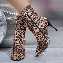 Leopard Booties High Heels 2025 New Sexy Naked Boots 40 black