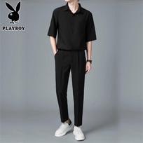 Playboy Men's Ice Silk Short Sleeve Shirt & Cropped Pants Set 2XL