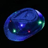 Unisex Flashing Dress Dance Party Sequin Panama Cap Jazz Hat Led Fedora Trilby safyro mėlyna spalva