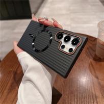 For Samsung Galaxy S24 S23 S22 Plus Ultra Corrugated Plating Metallic Paint Magnetic Anti-fingerprint PC Shockproof Anti-Slip Back Cover Case Shell S24 juoda