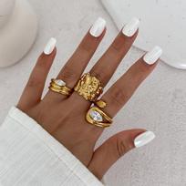 Landscape Water Droplets Hug Open Ring, Liquid Metal Pleated Irregular Crossed Ring