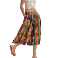 Moteriškos vasarinės boho languotos culottes kelnės Laisvos plačių kojų palazzo kelnės Laisvos trumpintos gingham capri kelnės su kišenėmis S