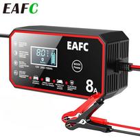 EAFC EU Plug 12V 8A Smart Car Battery Charger with LCD Display, Intelligent Pulse Repair Battery Charger