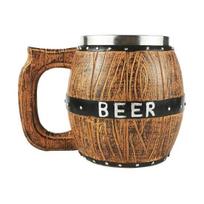 Stainless Steel Beer Mug, Wood Barrel Design Steins, Retro  BEER  Logo & Rivets, Large Capacity Tankard for Bars Parties Home 450ML