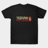 Asian Size Men Black Print T-shirt Yeehaw To My Haters No-Cut Print Cotton Tshirt M juoda
