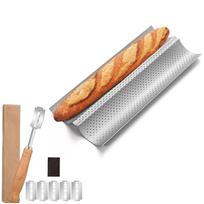 French Baguette Bread Pan Set Non-Stick Sourdough Baking Pan Kitchen Loaf Perforated Baguette Baking Pan with Bread Lame JT586
