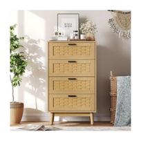 ADWOLT Commode 4 tiroirs bois massif & imitation bambou 55x39.8x95 cm - chêne