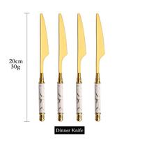 Balto aukso nerūdijančio plieno stalo įrankių rinkinys Creative Keraminės rankenos peilių šakučių šaukštų rinkinys Indų plovimo mašinai tinkamas indų rinkinys 4Pcs Dinner knife auksas/balta