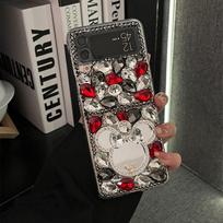 Luxury Rhinestone Cute 3D Mouse Mirror Phone Case For Samsung Galaxy Z Flip 6 5 4 3 Red / Black Water Drop Diamond Hard PC Cover For Z Flip 6