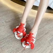 Winter New Personality Flat Lobster Crab Slippers for Women Warm Plush Non-slip Slides Indoor Floor House Funny Shoes 2024 36-37 white