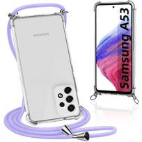Case - BOOLING - for Samsung A53 5G - Shockproof - TPU - Transparent with Purple Lanyard violetinė