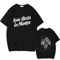 Summer Men's Short Sleeved Anuel AA Real Hasta La Muerte Printed T-shirt Street Wear Rapper Loose Pullover Casual Pure T-shirt#Color(1) S juoda