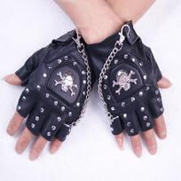 Odinės pirštinės be pirštų vyrams moterims Punk su kniedėmis kaukolėmis motociklininkų pirštinės Unisex šokių pasirodymams madingi rankų aksesuarai One Size juoda