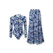 Vienos dalies maudymosi kostiumas ilgomis rankovėmis ir paplūdimio sijonas, dviejų dalių maudymosi kostiumų rinkinys S mėlyna